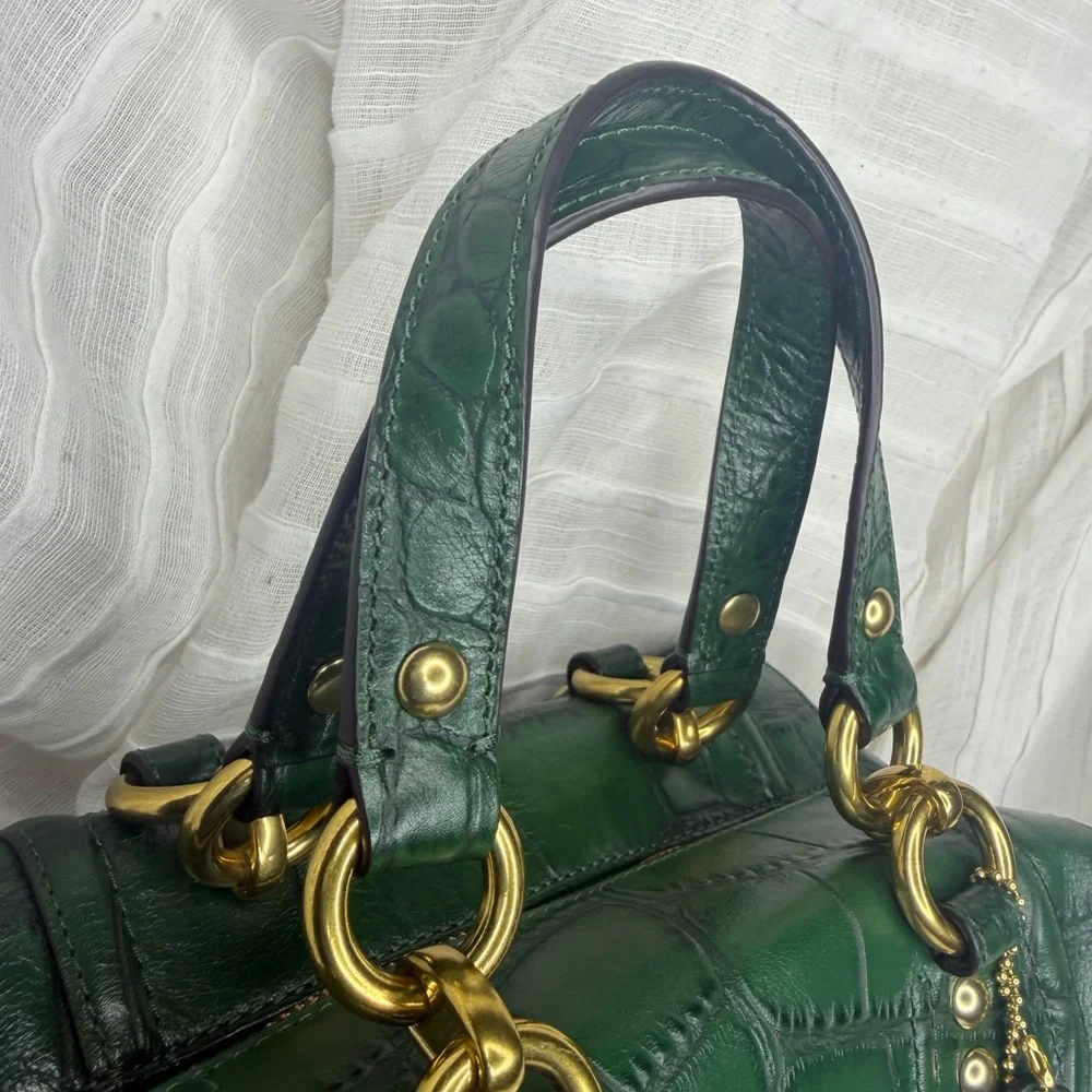 Coach Ashley Green Croc Embossed Shoulder / Handbag / Convertible Satchel • EUC - Picture 7 of 13
